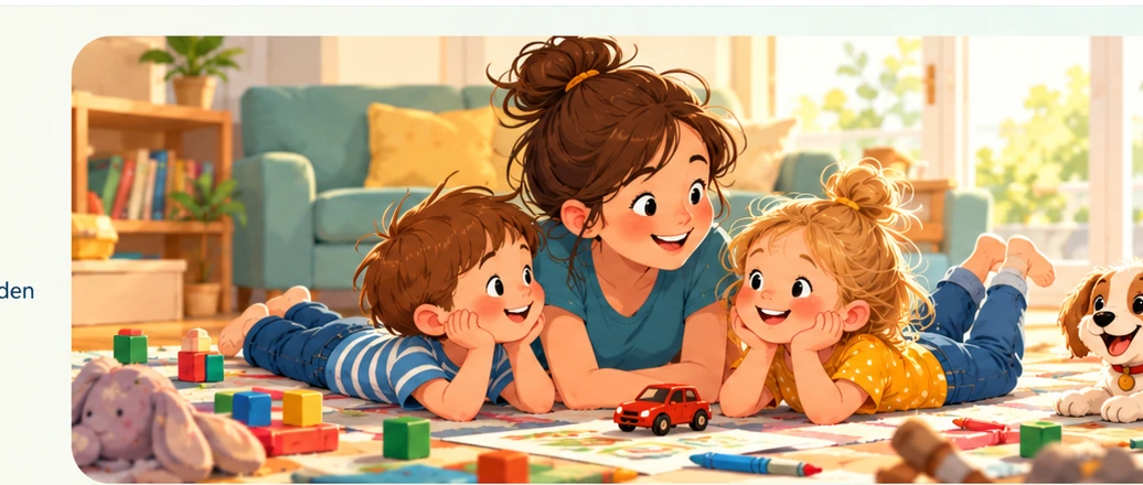 Illustration einer Familie beim gemeinsamen Spielen
